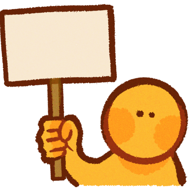 A yellow figure holding a sign.